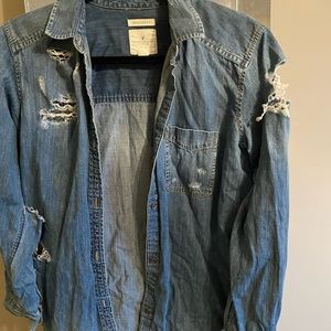 ripped button up long sleeve